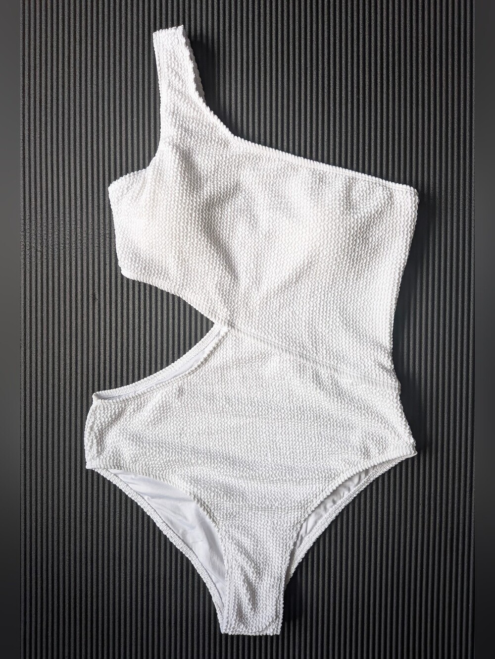 New Swim White One Shoulder Side Cutout One Piece Swimsuit One Piece Large